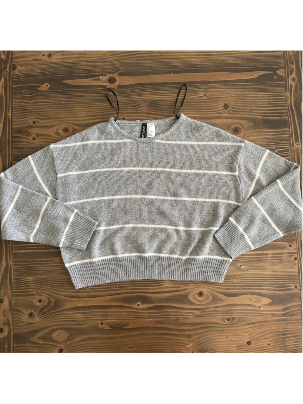 H&M Divided Cropped Striped Sweater Gray Oversized S